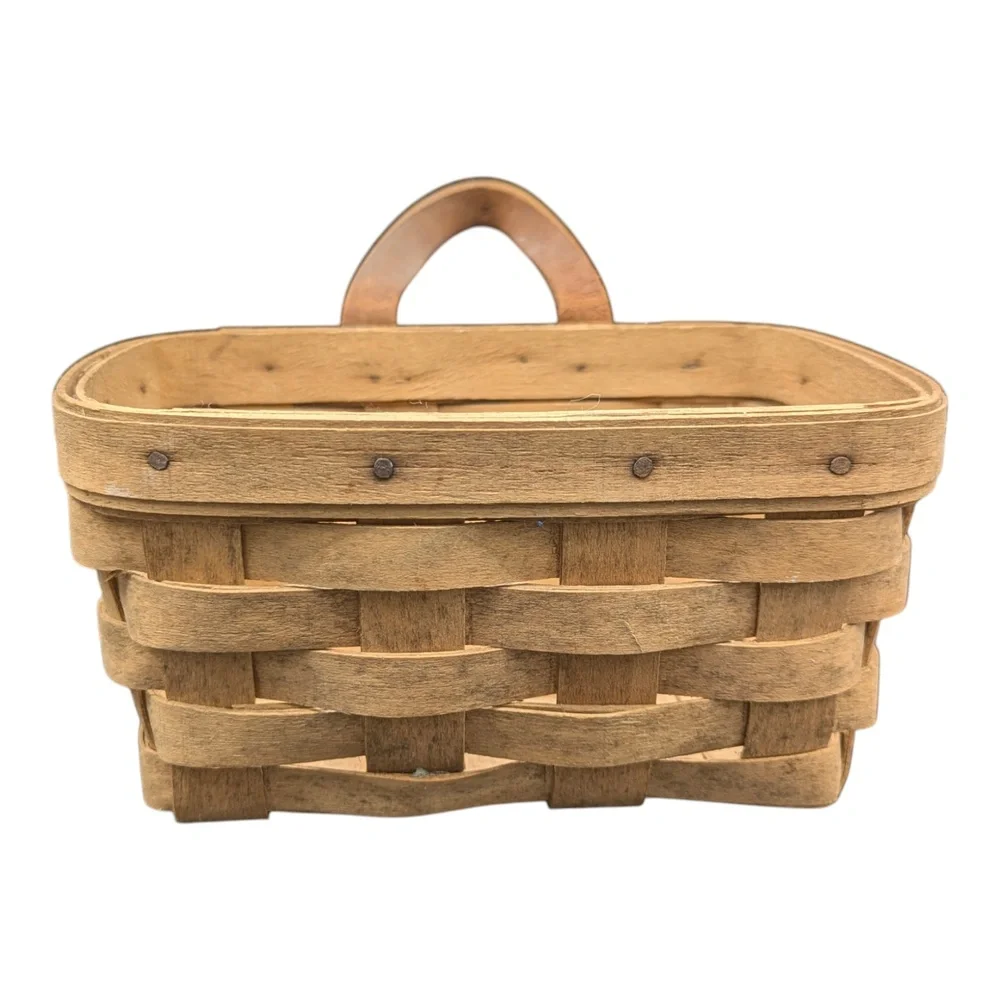 Longaberger Small Rectangular Basket Handwoven Handle‎ Hanging VTG 7x5x3.5